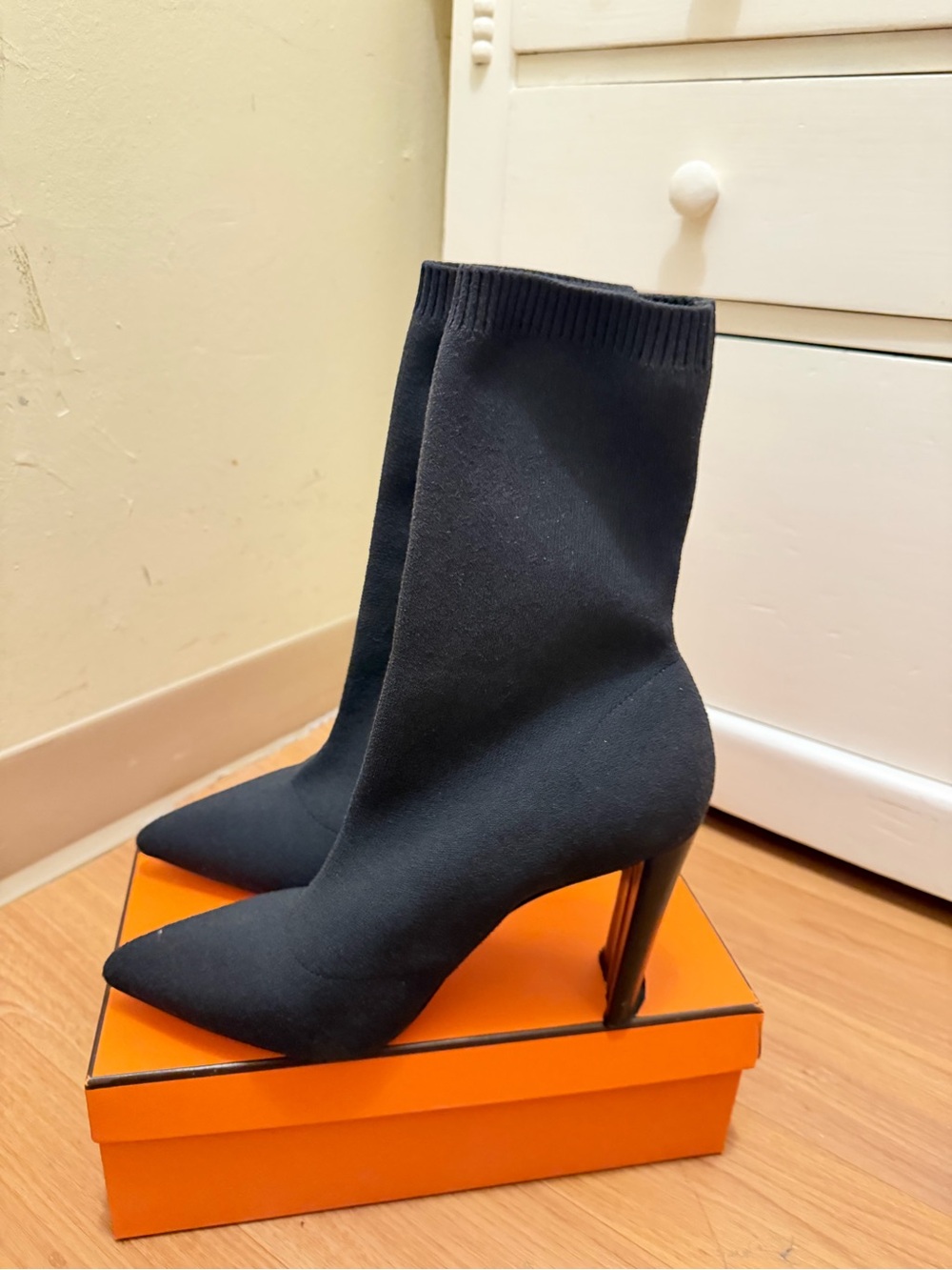 Aldo Black Stretch Sock Pointed-Toe Stiletto Booties